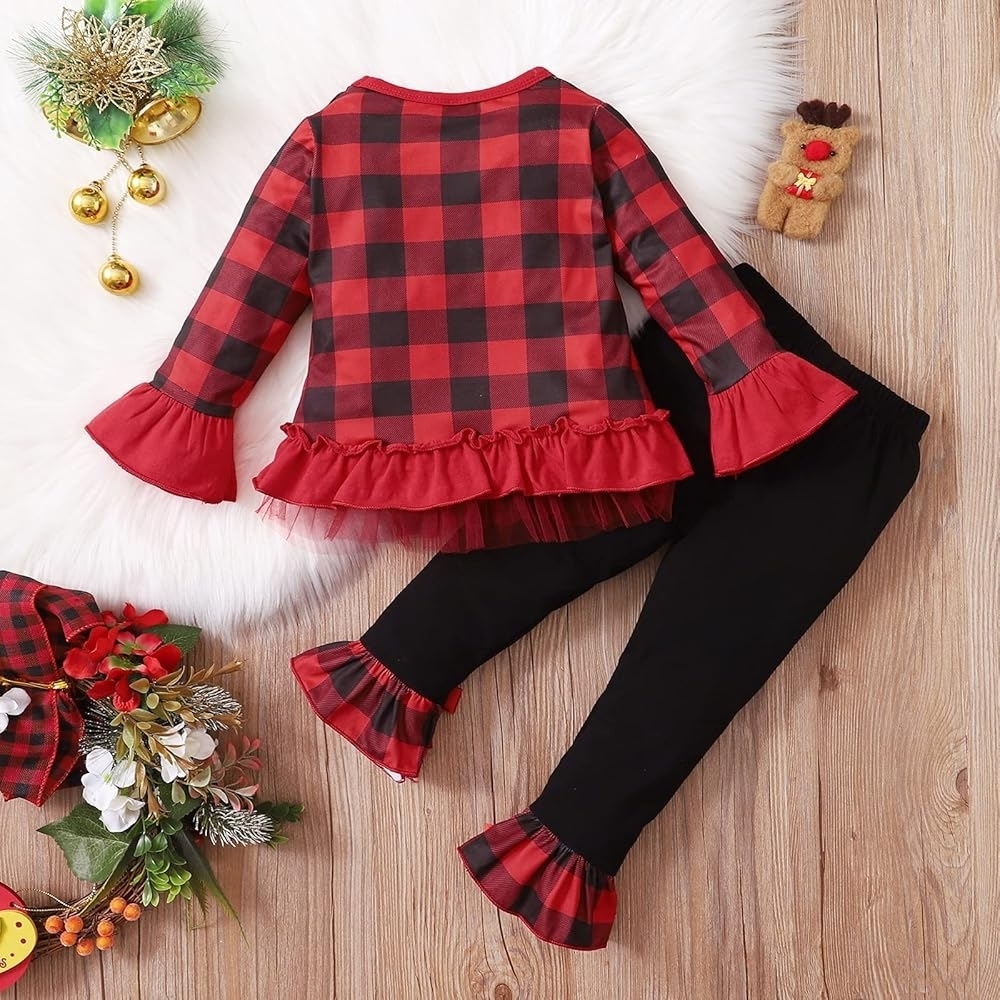 Red Plaid Santa Outfit with Black Leggings - Picture 7 of 7